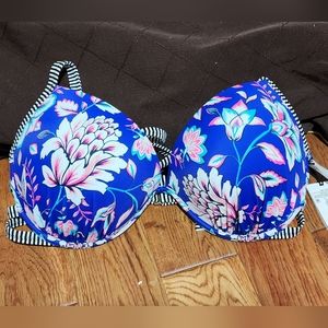 Shade and shore 36DD Blue floral swim top